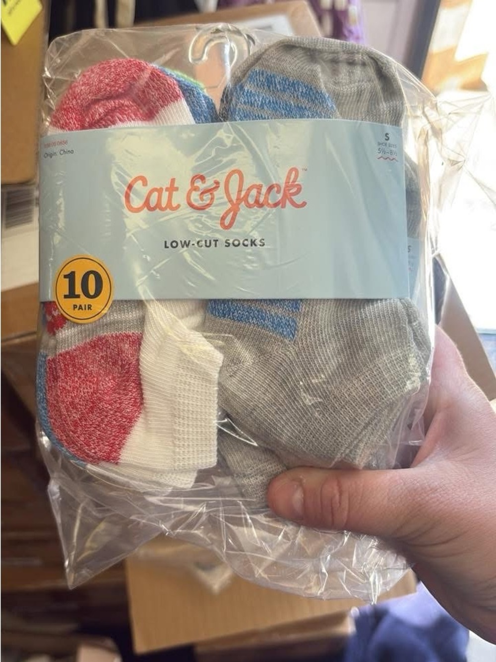 5/$10 Cat & Jack Low-Cut Socks - Gray, White, Red, Blue (10-Pack)